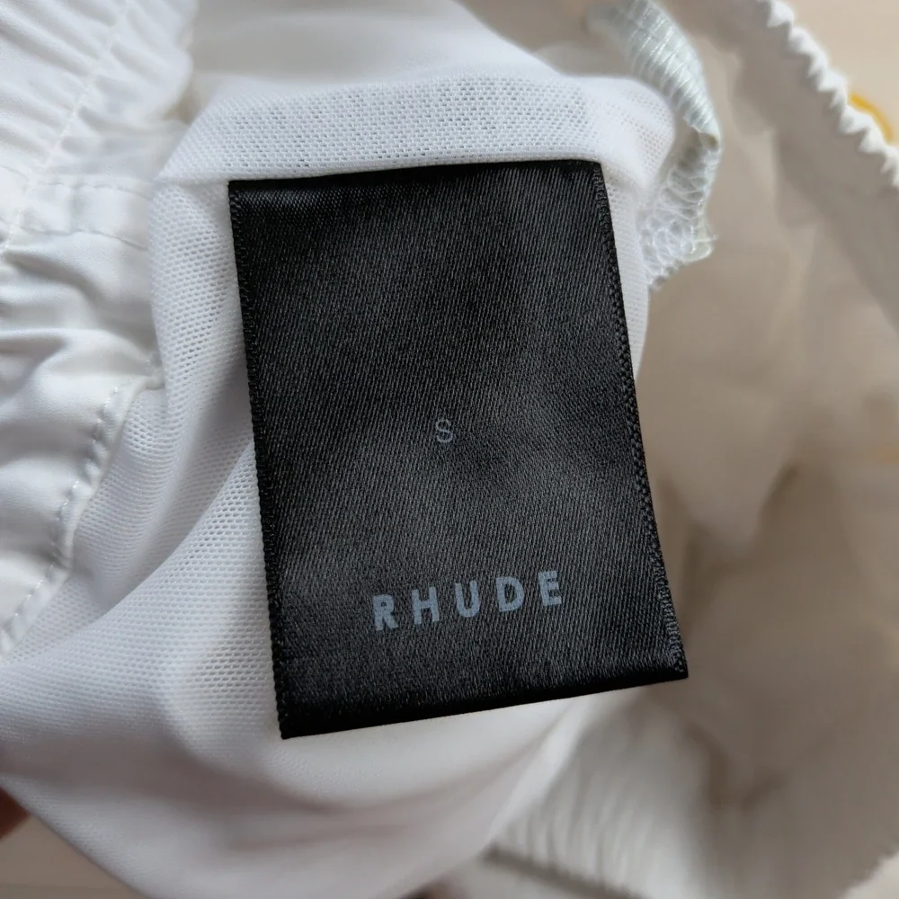 Rhude Logo Swim Shorts Trunks Mens Small White Mesh Lined Spell Out Beach Casual